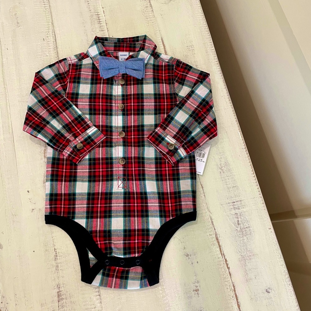 NEW Old Navy Plaid Onesie with Bowtie